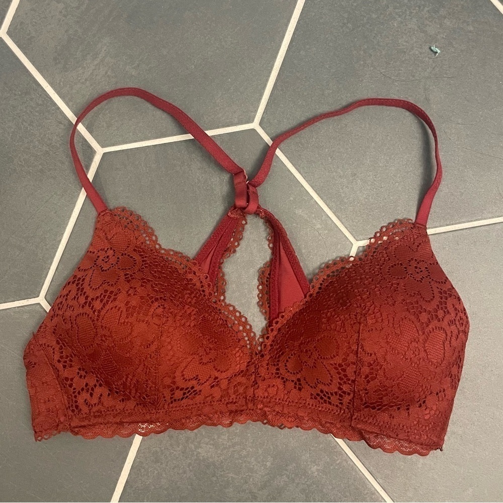 Aerie Burgundy‎ Lace V Neck Bralette